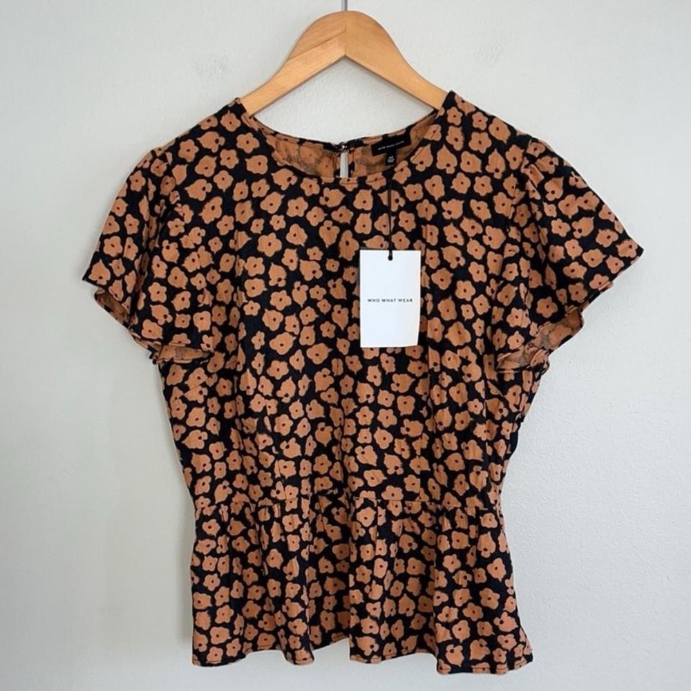 Who What Wear Floral Print Women's Top - Black and Brown